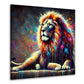 Quadro leone pop art disteso con colori vivaci