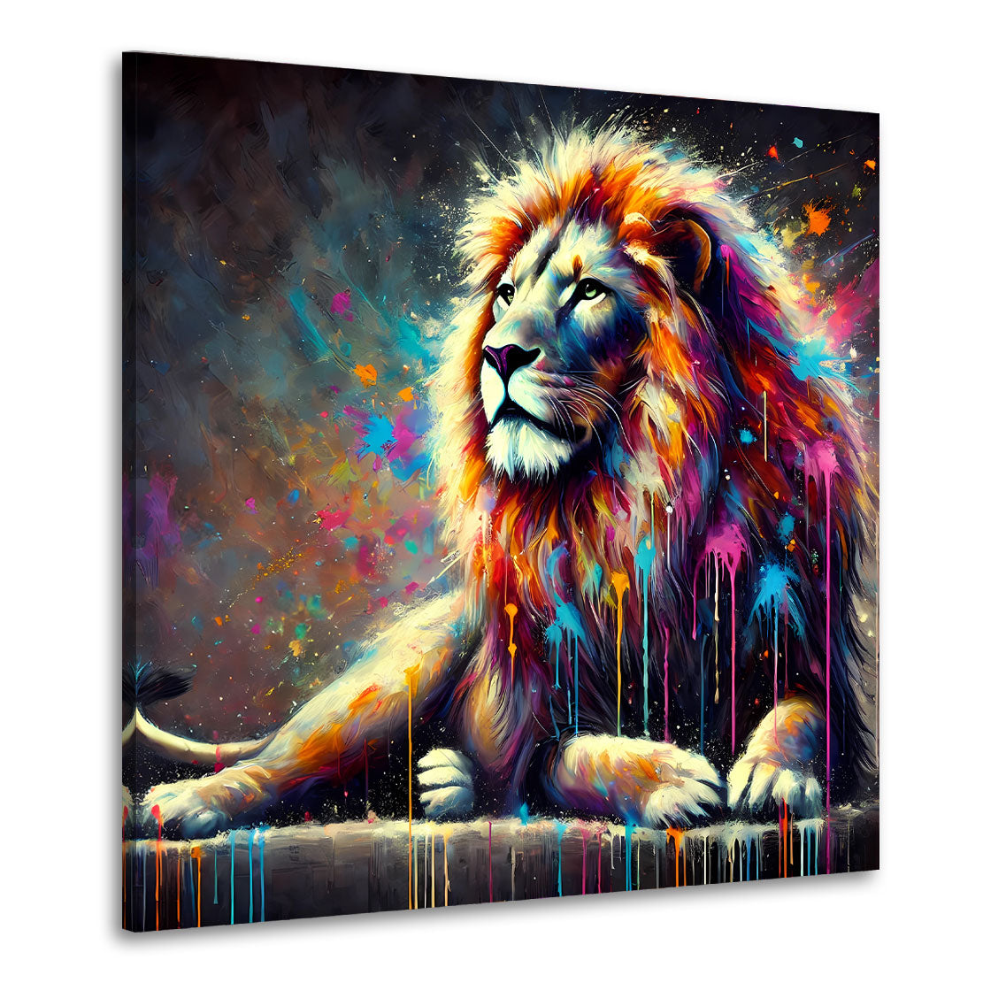 Quadro leone pop art disteso con colori vivaci