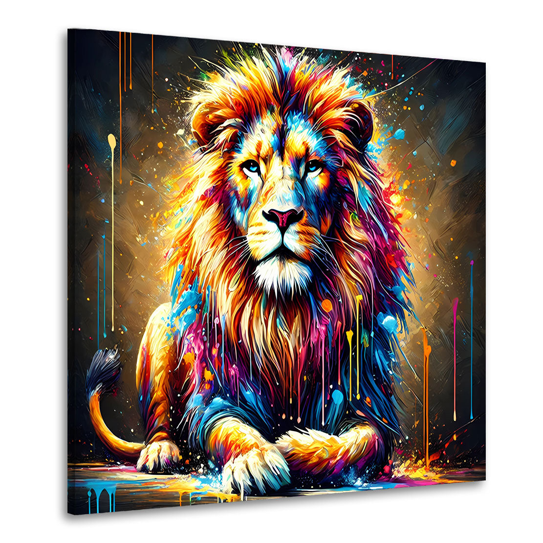 Quadro leone pop art seduto con colori vivaci