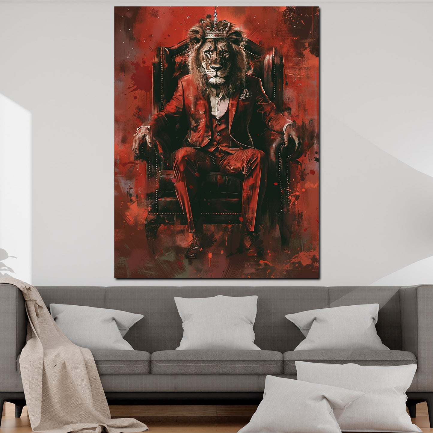 Quadro leone re completo trono rosso