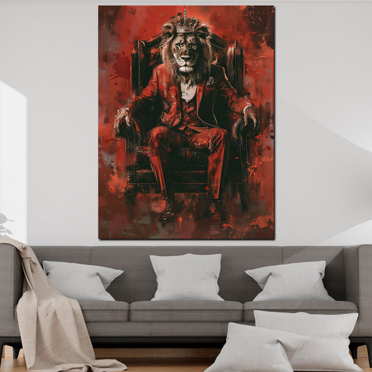 Quadro leone re completo trono rosso
