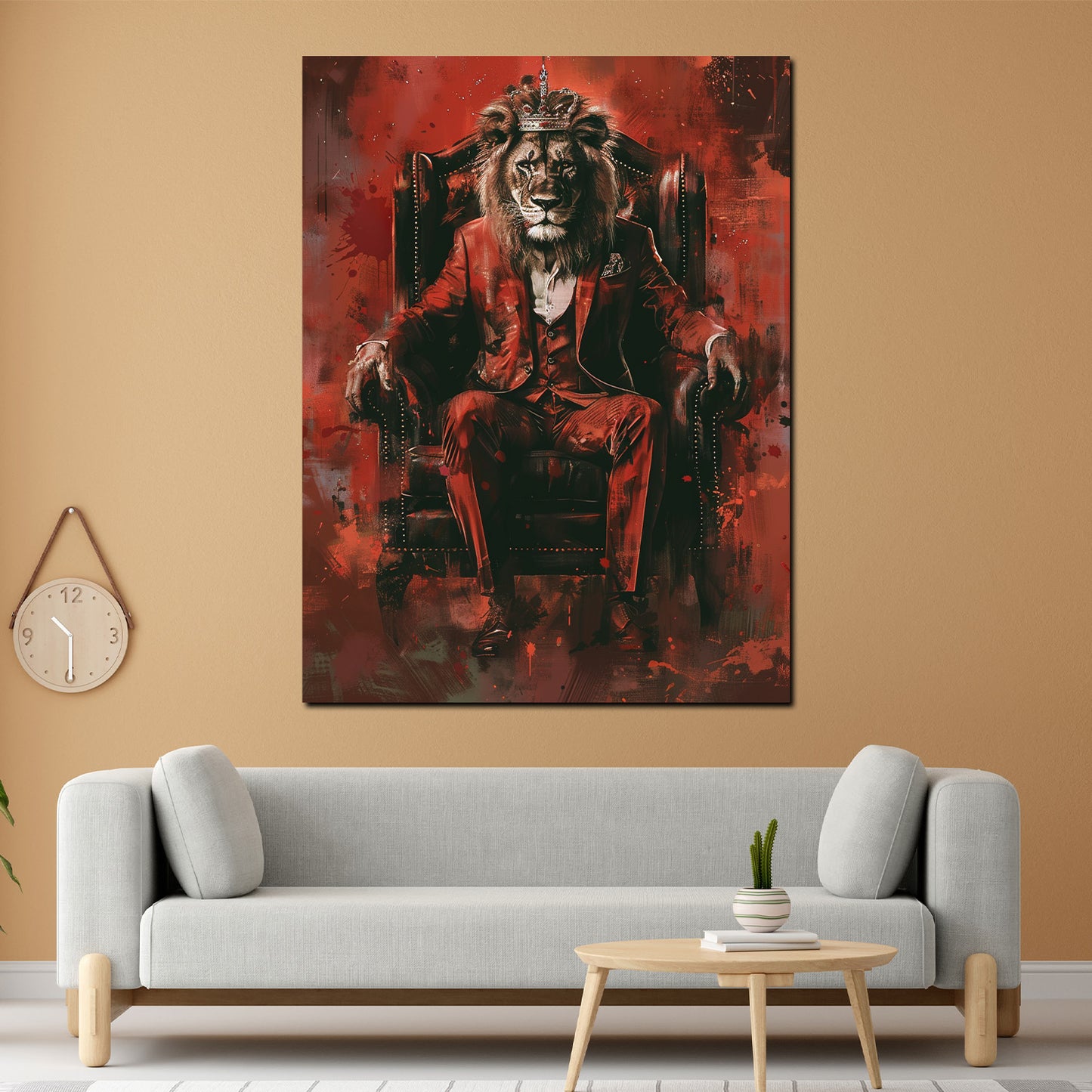 Quadro leone re completo trono rosso