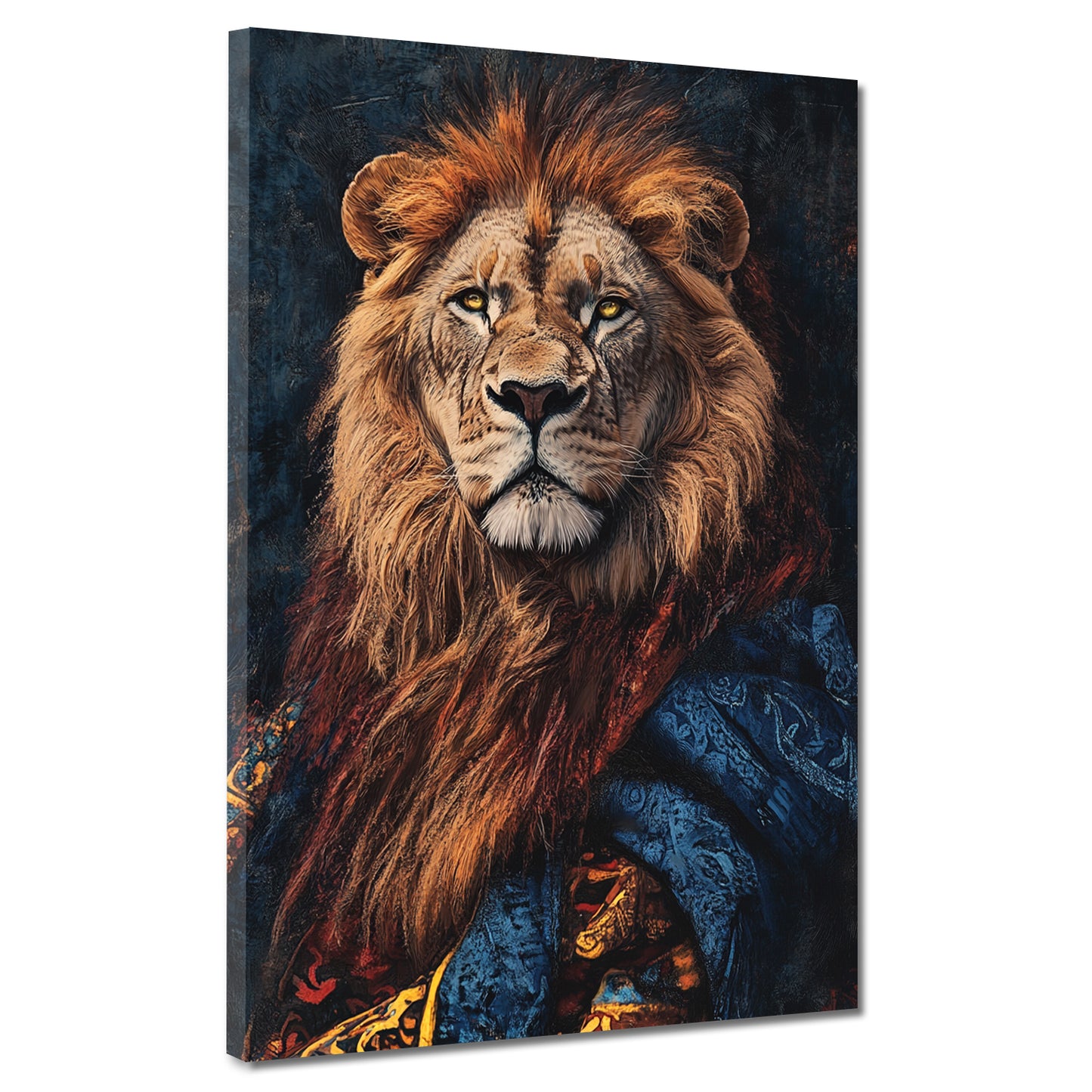 Quadro leone reale in abito sontuoso forza nobiltà moderno
