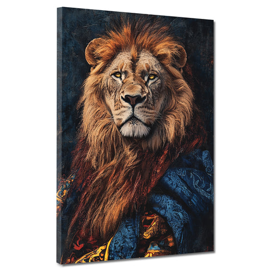 Quadro leone reale in abito sontuoso forza nobiltà moderno