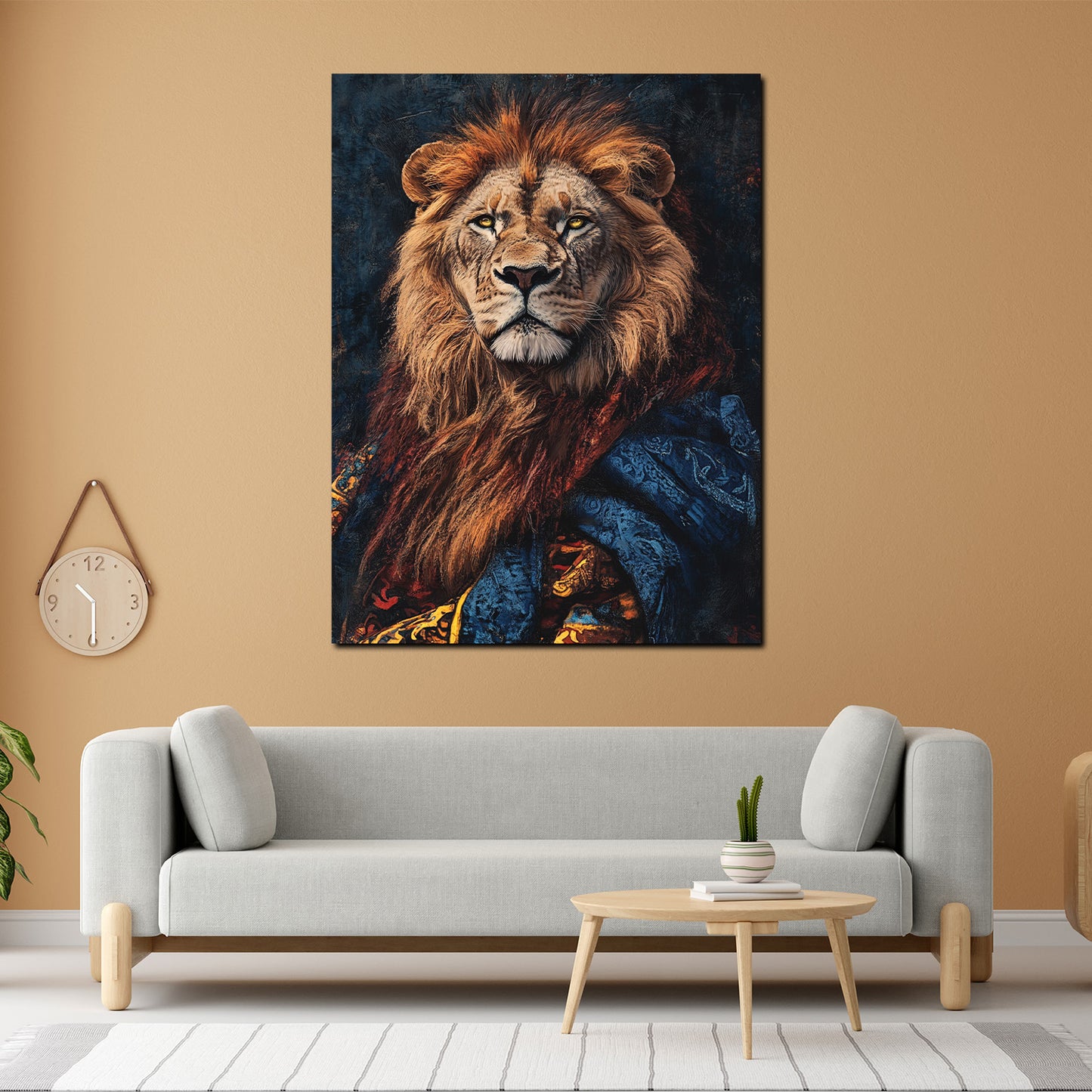 Quadro leone reale in abito sontuoso forza nobiltà moderno