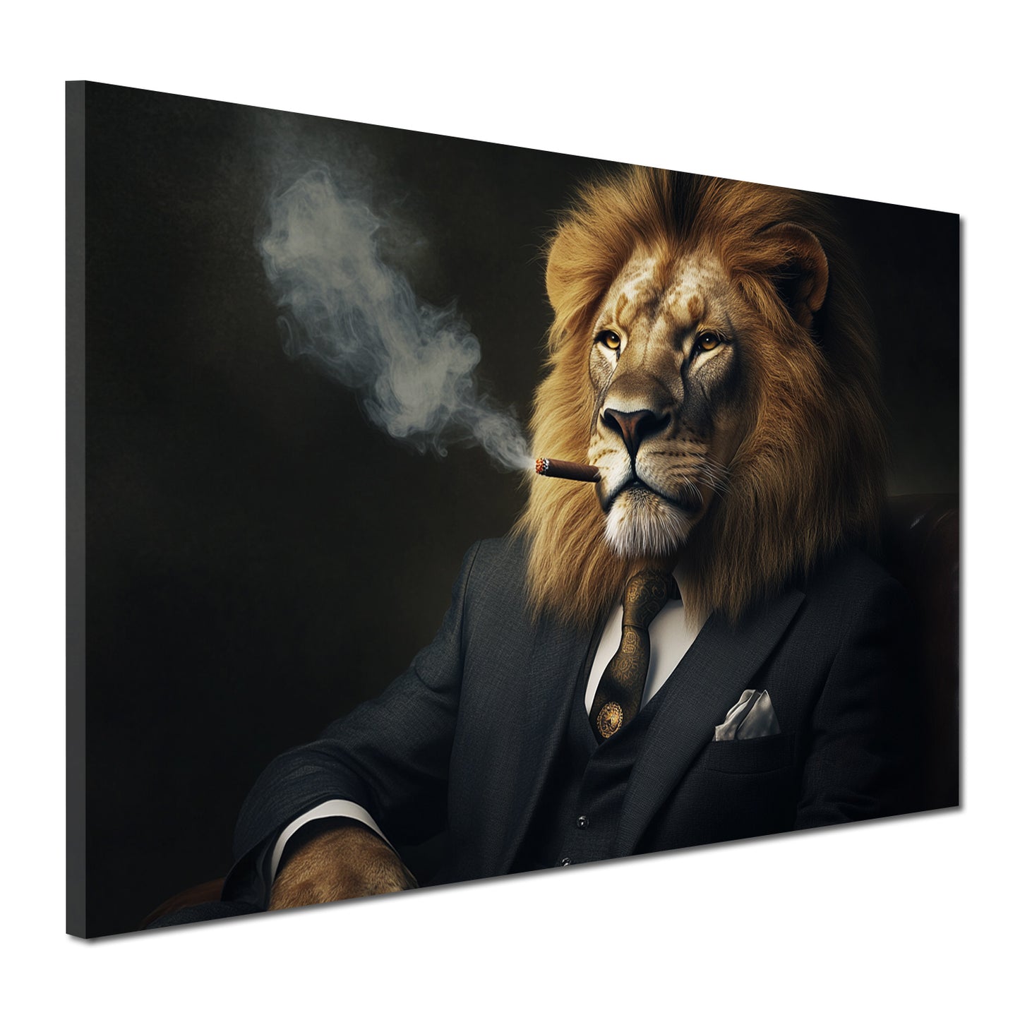 Quadro leone regale elegante con sigaro potere successo motivazione