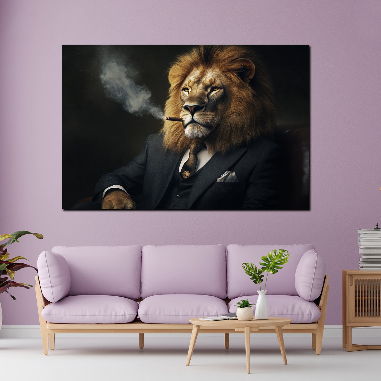 Quadro leone regale elegante con sigaro potere successo motivazione