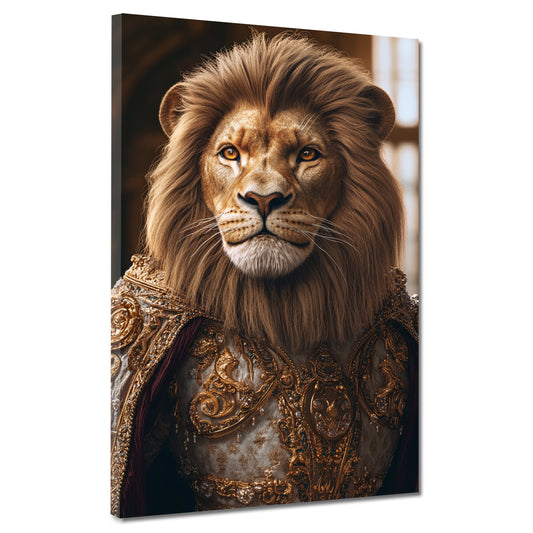 Quadro leone regale in armatura dorata nobiltà forza moderno