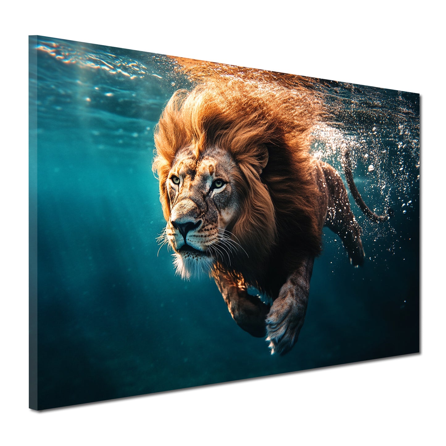 Quadro leone sott'acqua forza animale natura selvaggia