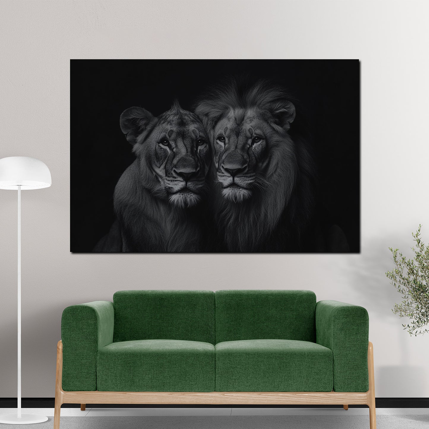 Quadro leoni coppia bianco nero forza eleganza ritratti animali