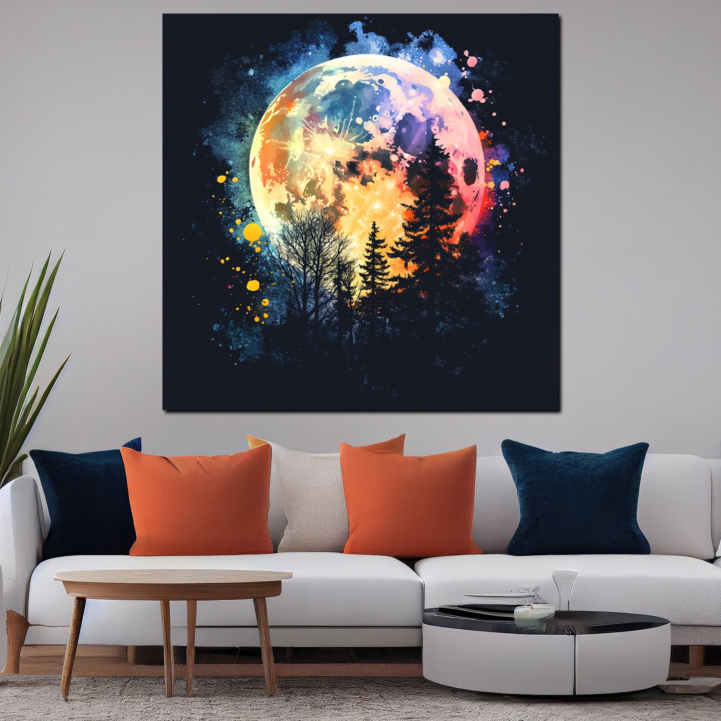 Quadro luna foresta colorato notte cielo