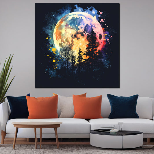 Quadro luna foresta colorato notte cielo
