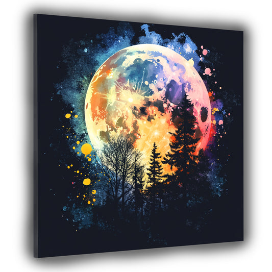 Quadro luna foresta colorato notte cielo