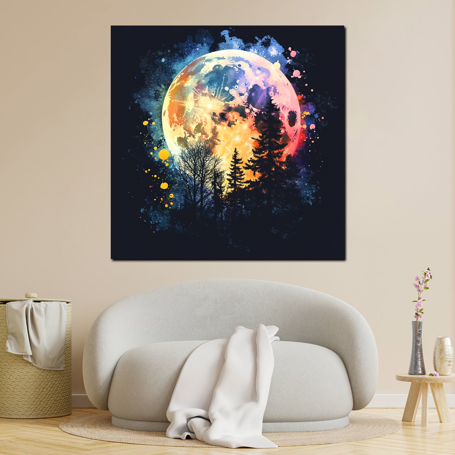 Quadro luna foresta colorato notte cielo