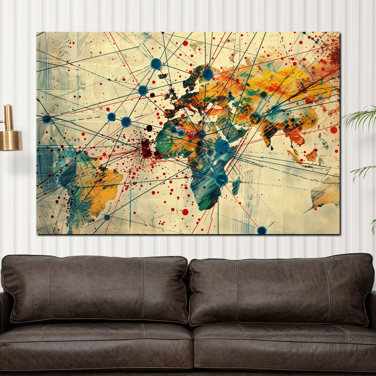 Quadro mappa del mondo astratta colorata connessioni continenti moderno