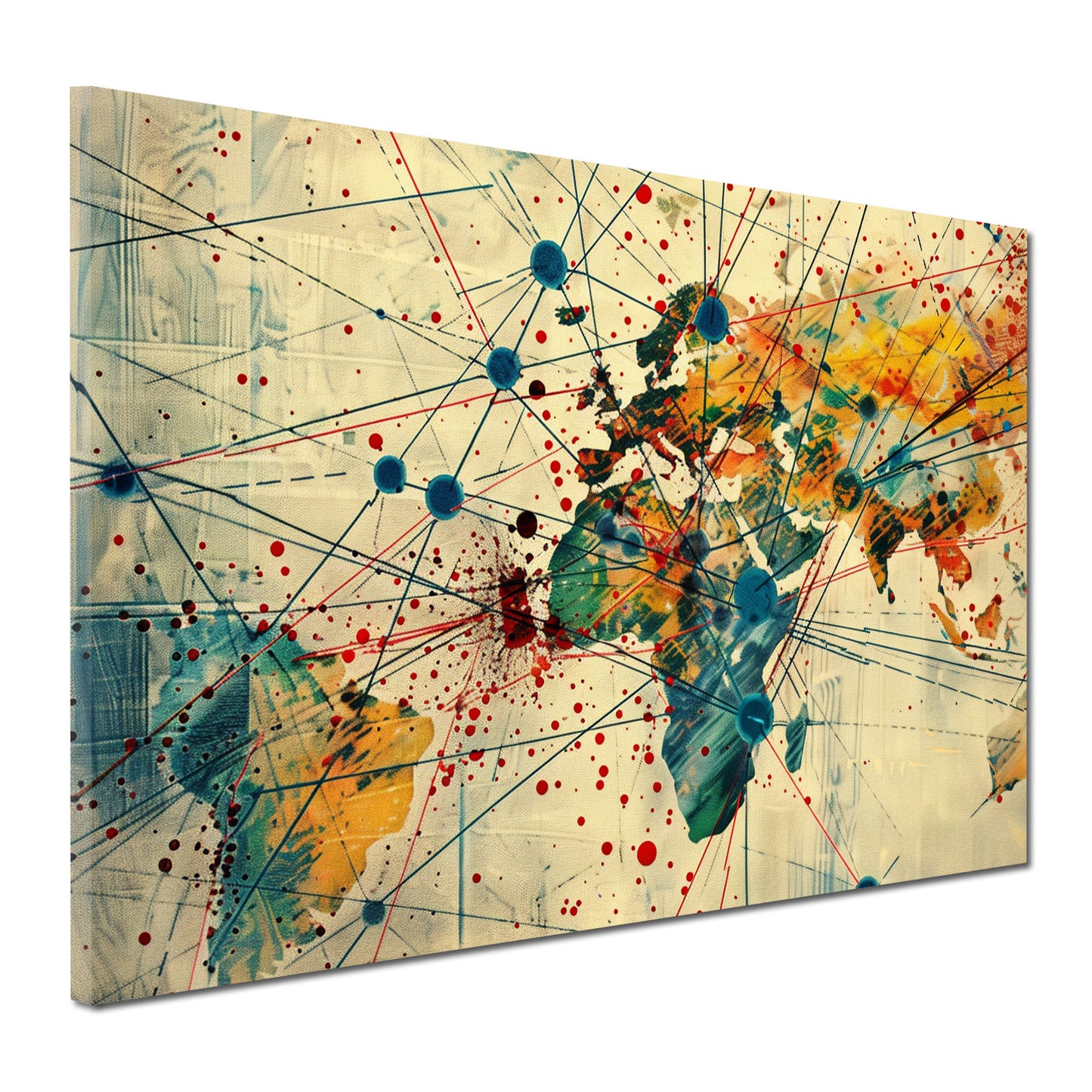 Quadro mappa del mondo astratta colorata connessioni continenti moderno