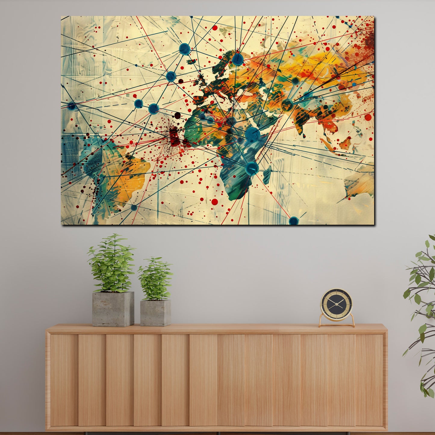 Quadro mappa del mondo astratta colorata connessioni continenti moderno