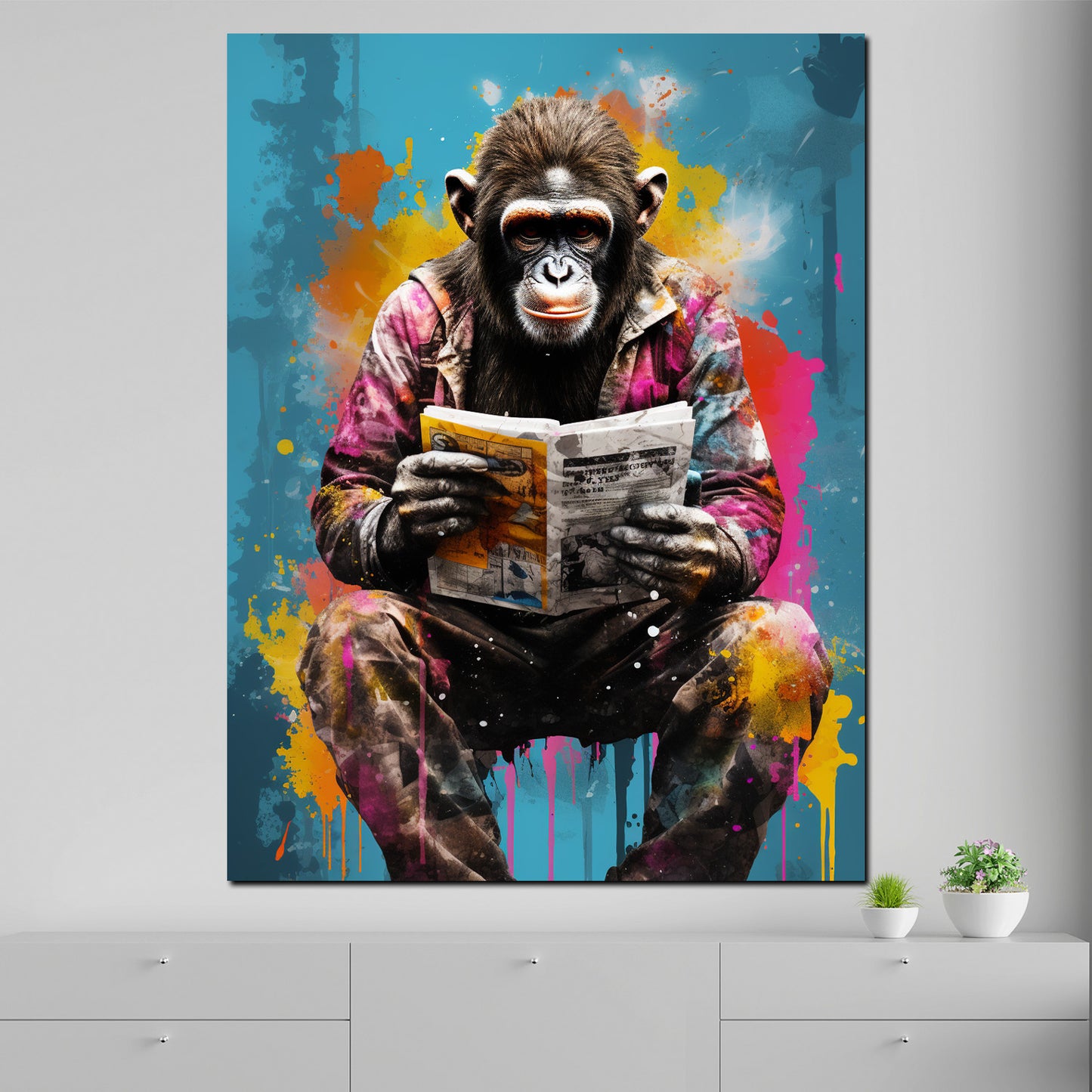 Quadro moderno Gorilla pop art seduto con un giornale