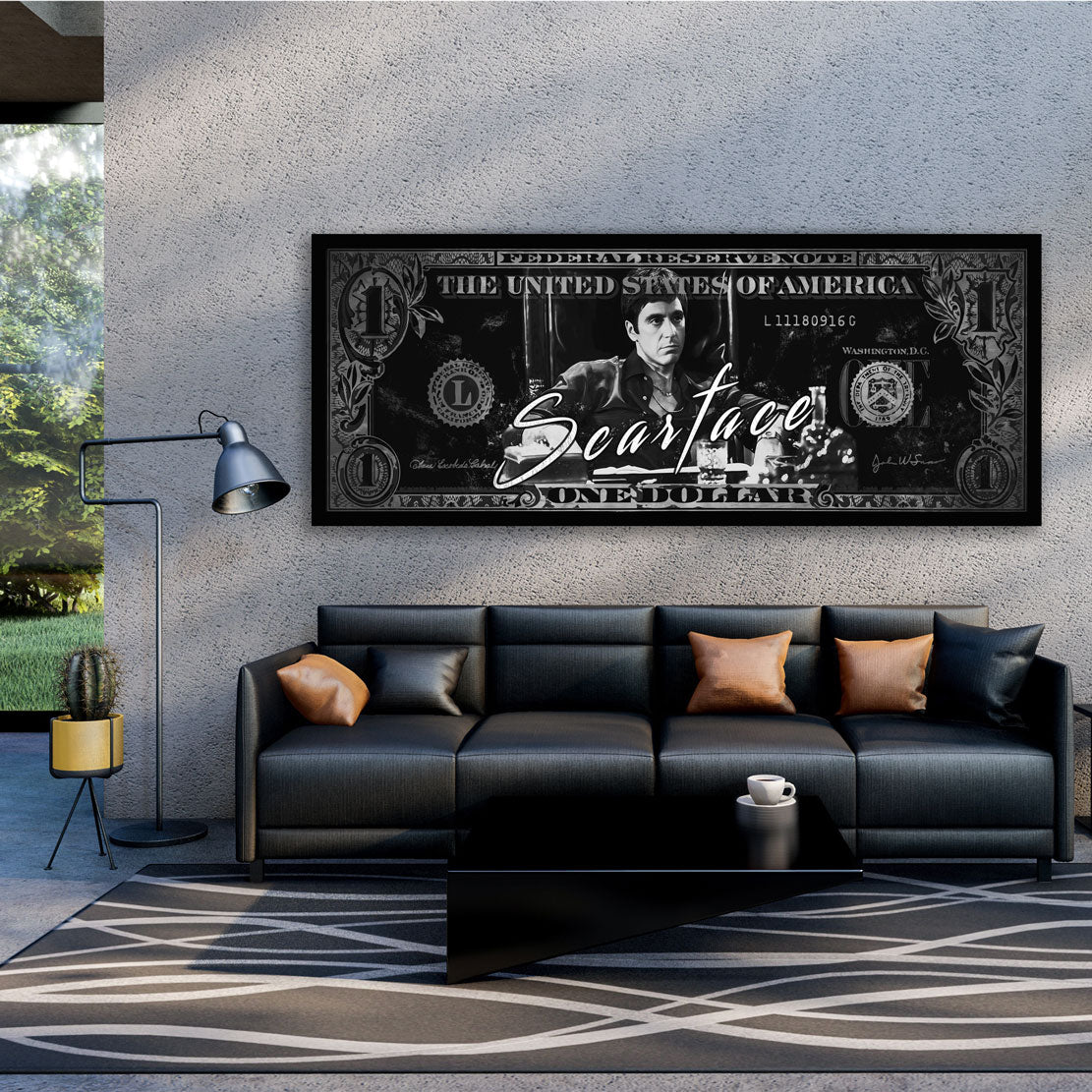 Quadro moderno Scarface bianco e nero banconota