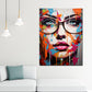 Quadro moderno volto femminile con occhiali stile pop art