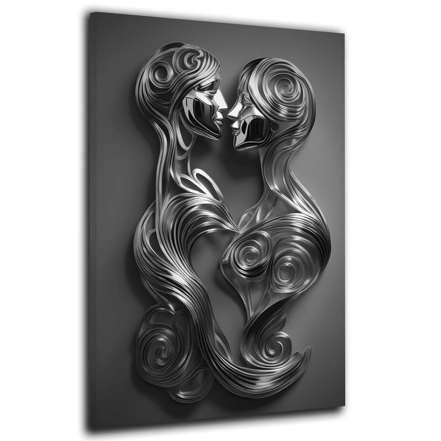 Quadro moderno bacio figure stile metallo silver style