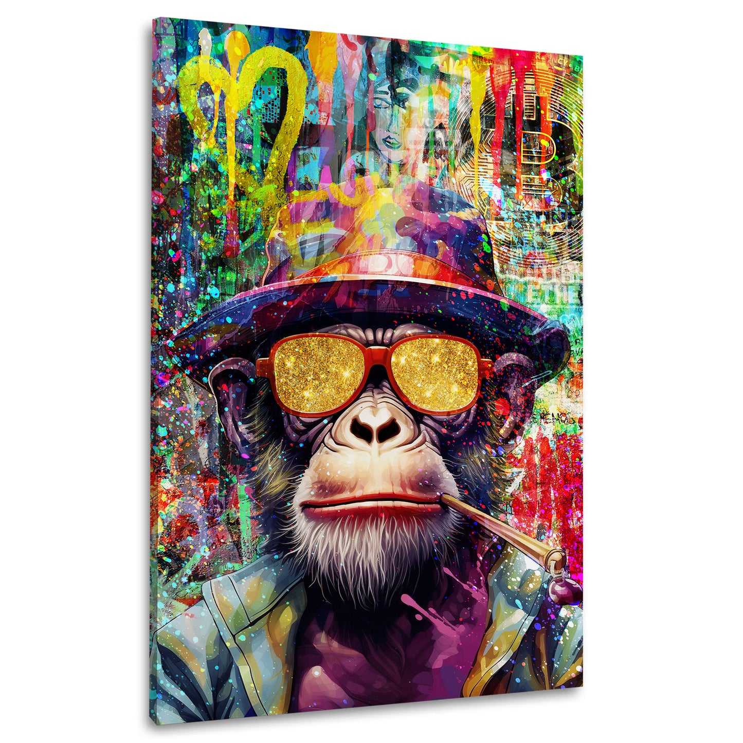 Quadro moderno street art Scimmia cool con cappello e occhiali da sole