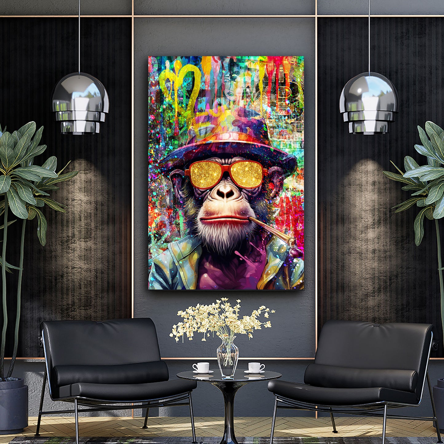 Quadro moderno street art Scimmia cool con cappello e occhiali da sole