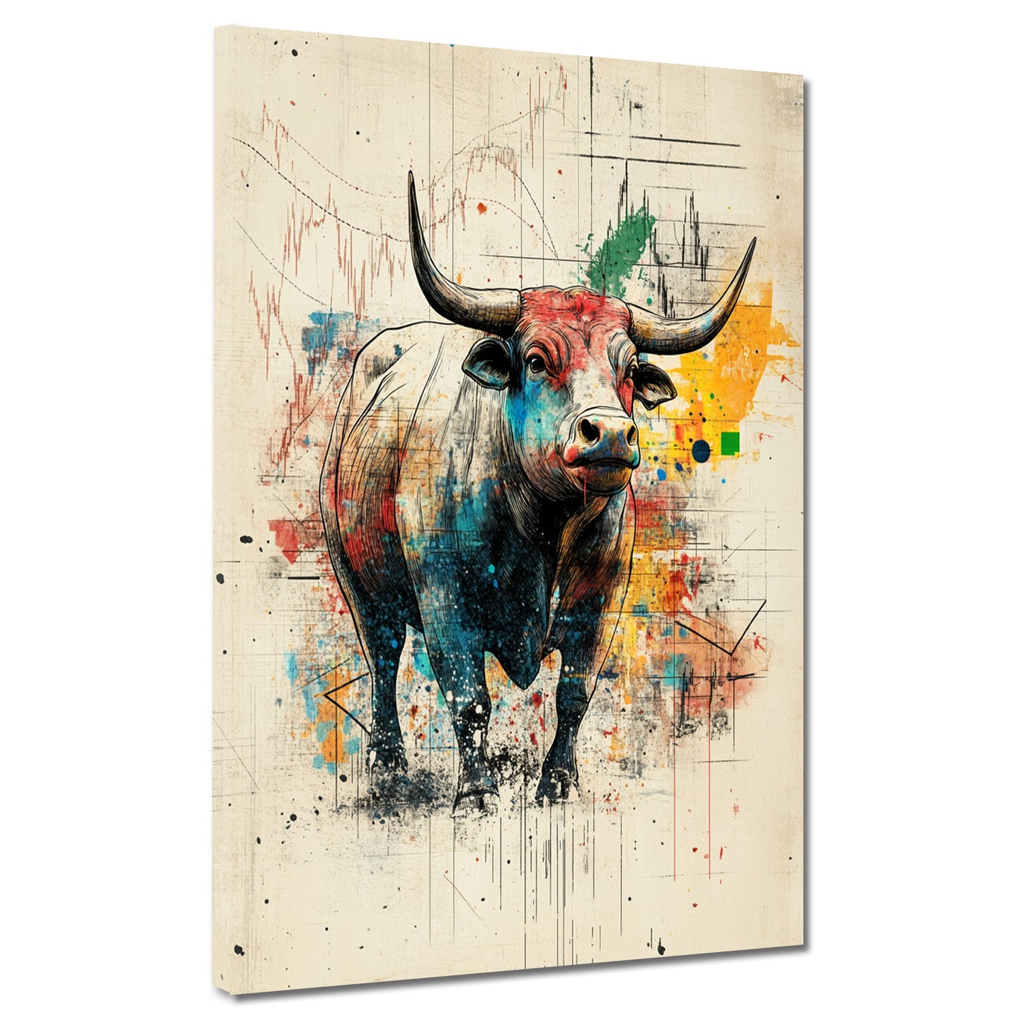 Quadro motivazione borsa toro denaro e successo colorato