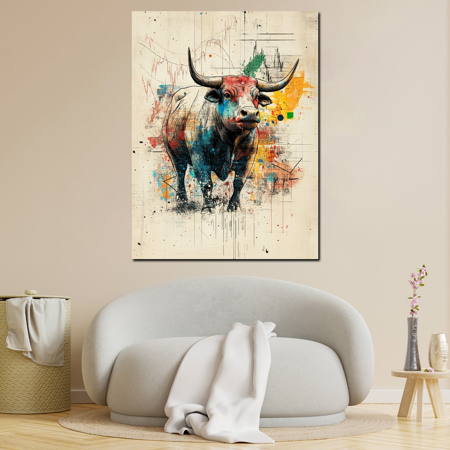 Quadro motivazione borsa toro denaro e successo colorato