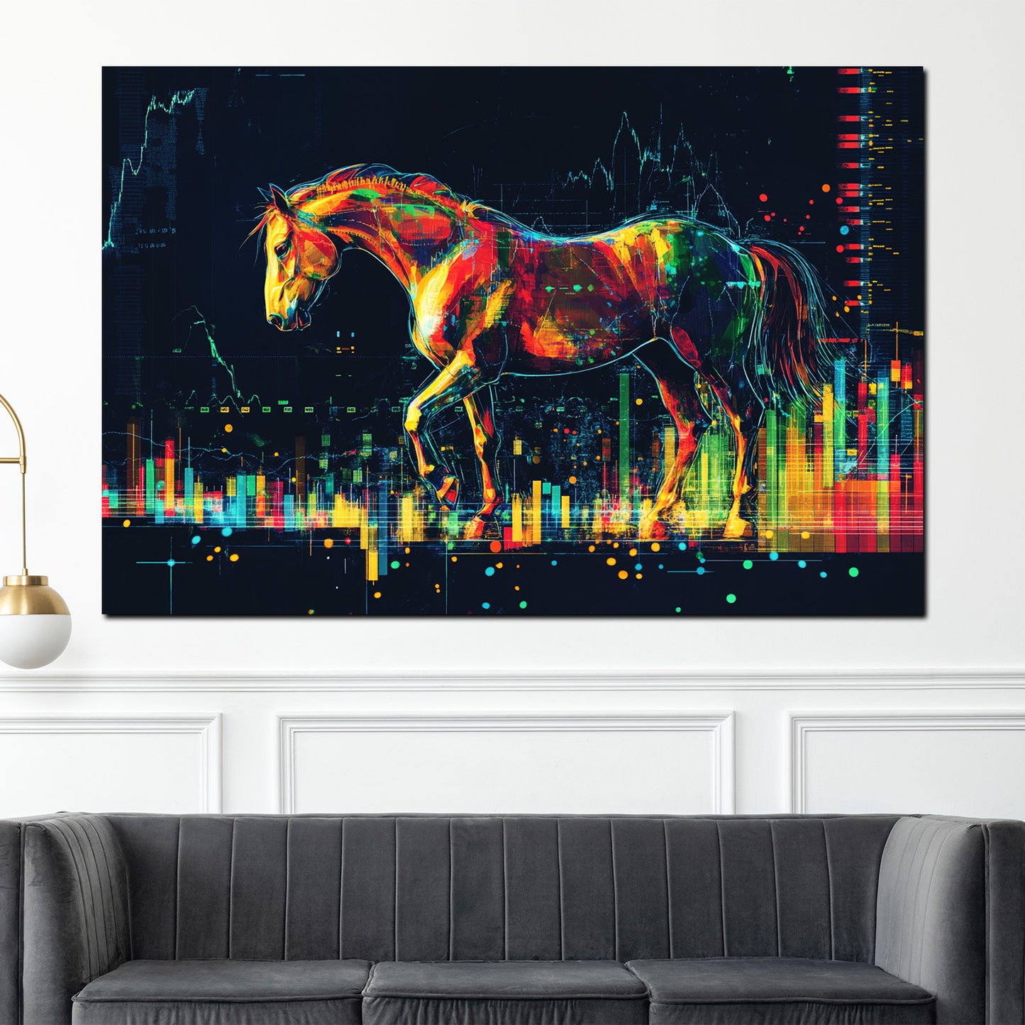 Quadro motivazione cavallo finanza borsa moderno pop art