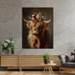Quadro mucca delle Highlands con corona di fiori natura boho rustico moderno