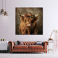 Quadro mucca delle Highlands con fiori stile boho natura moderno