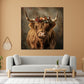 Quadro mucca delle Highlands con fiori stile boho natura moderno