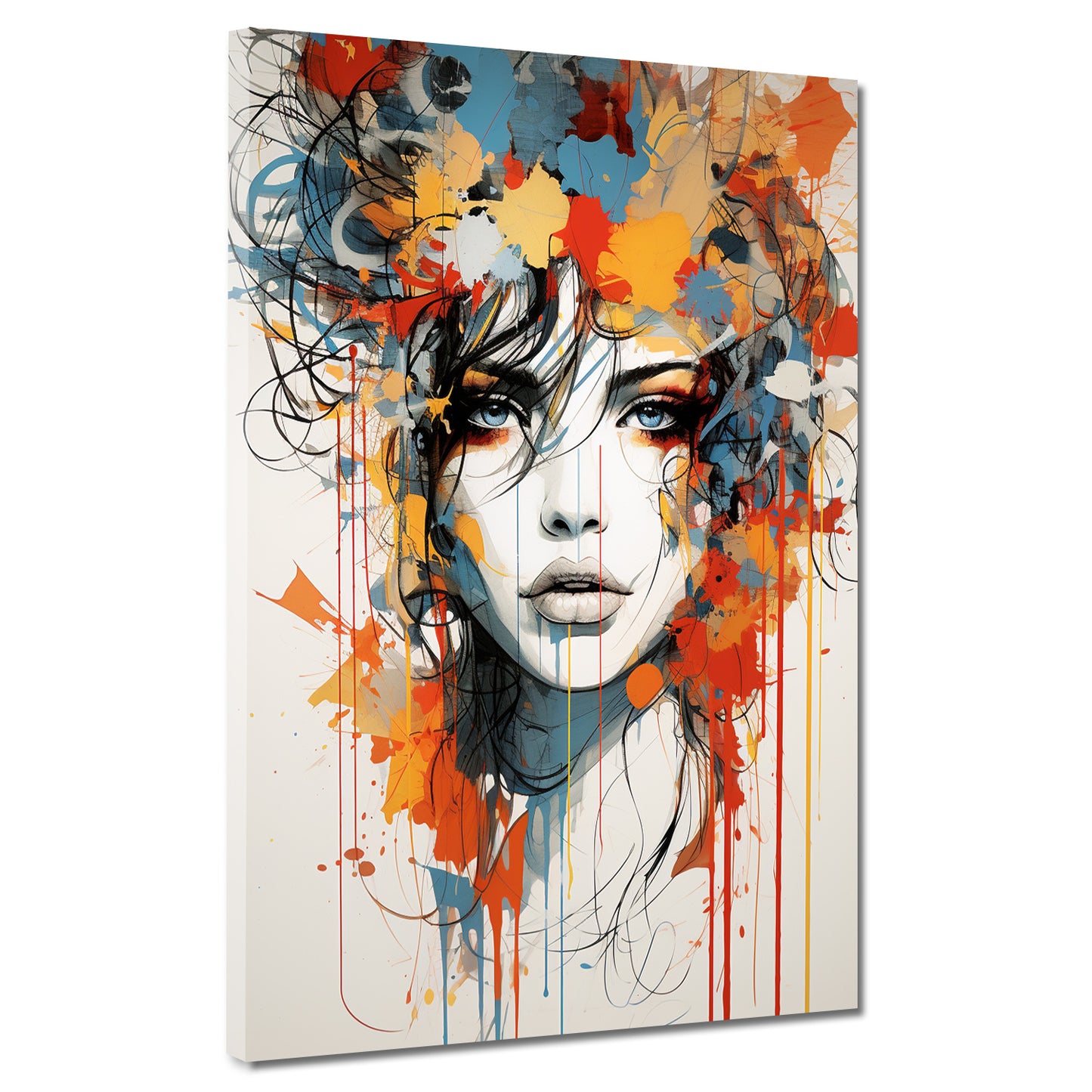 Quadro opera d'arte astratta splash volto di una donna