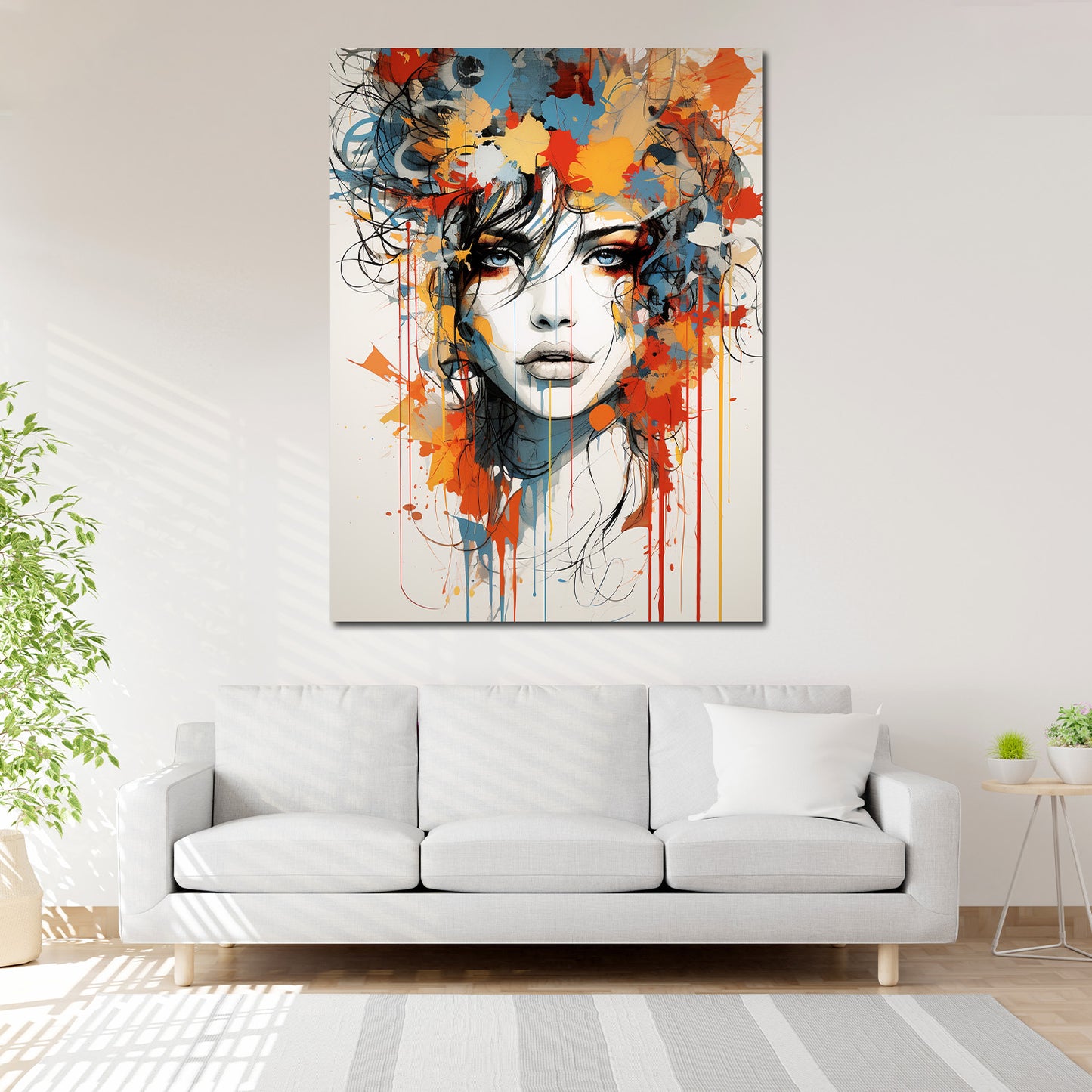 Quadro opera d'arte astratta splash volto di una donna