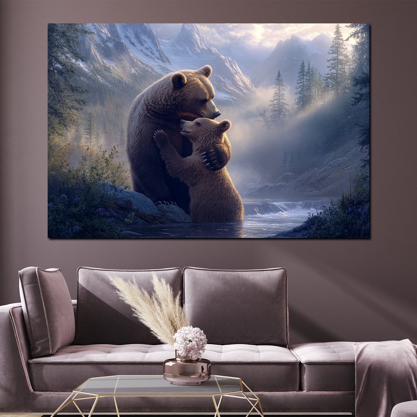 Quadro orsi abbraccio amore montagna natura