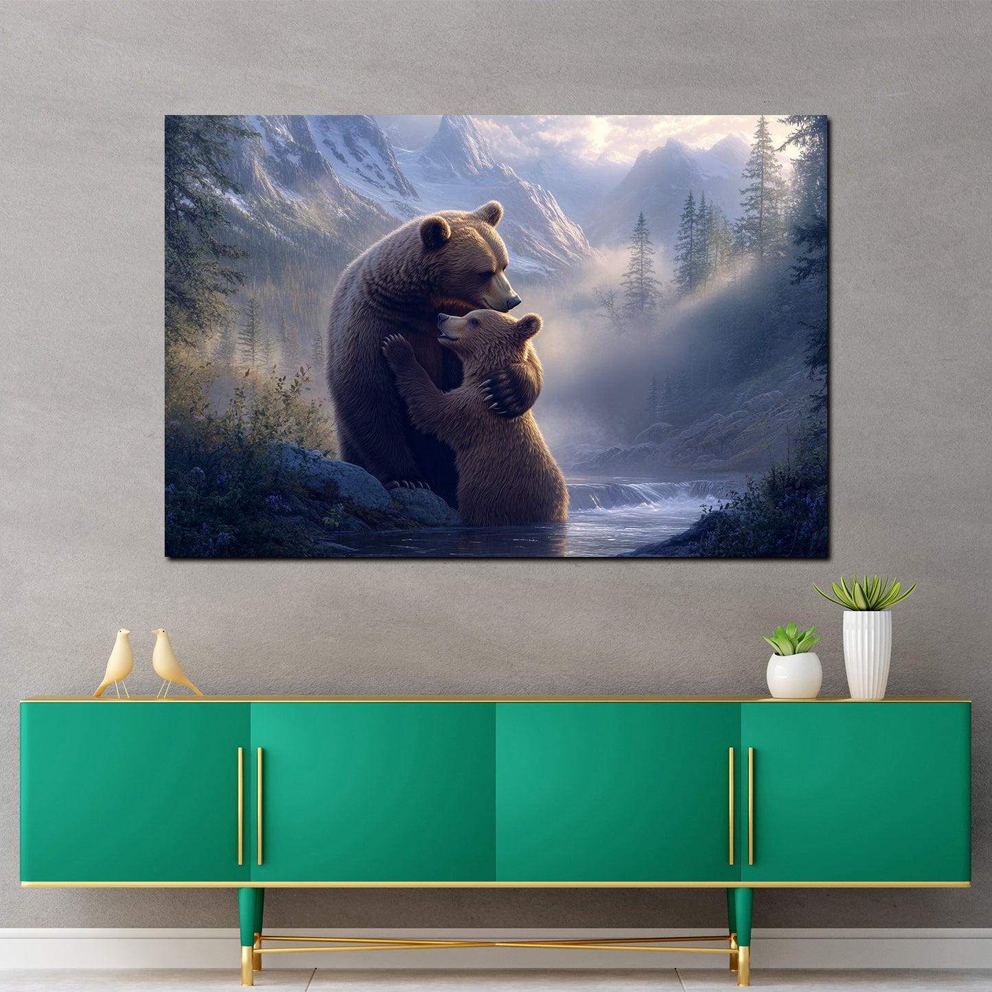 Quadro orsi abbraccio amore montagna natura