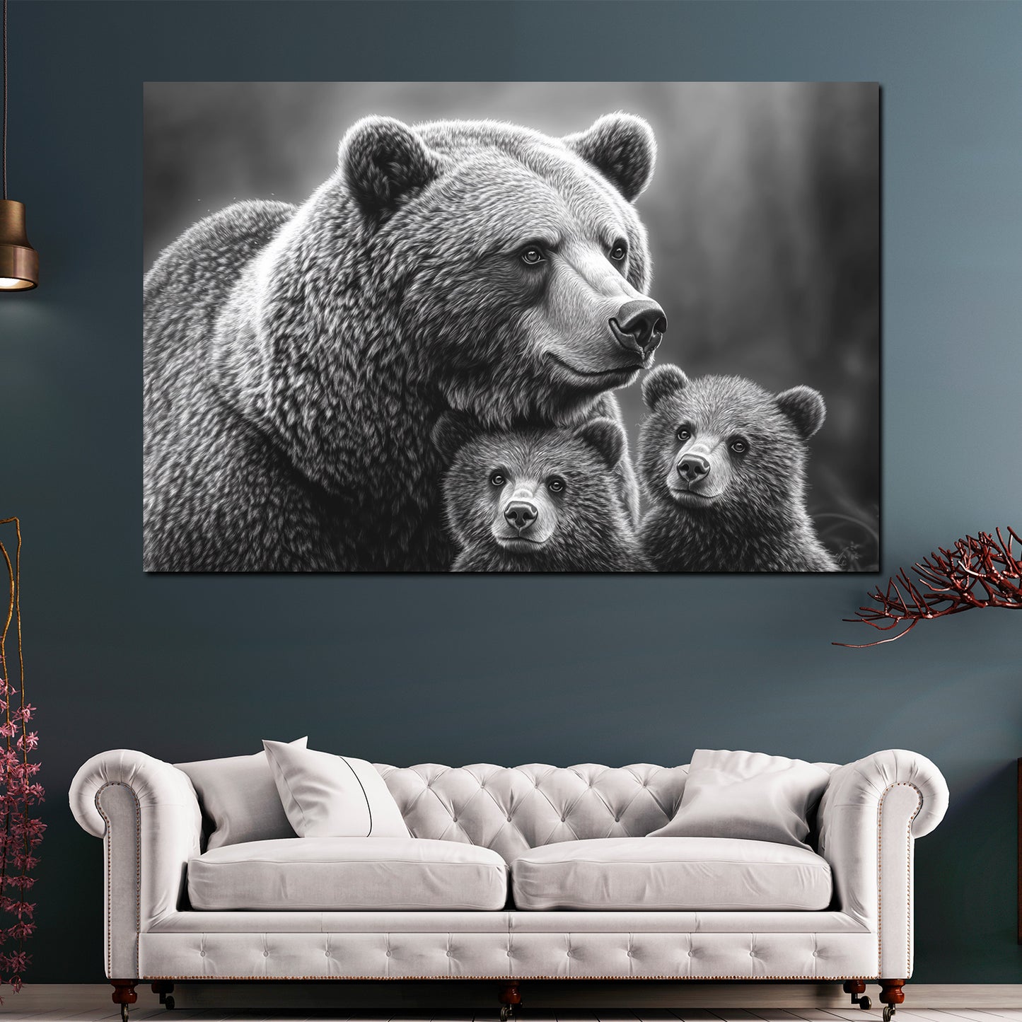 Quadro orsi famiglia bianco nero natura amore