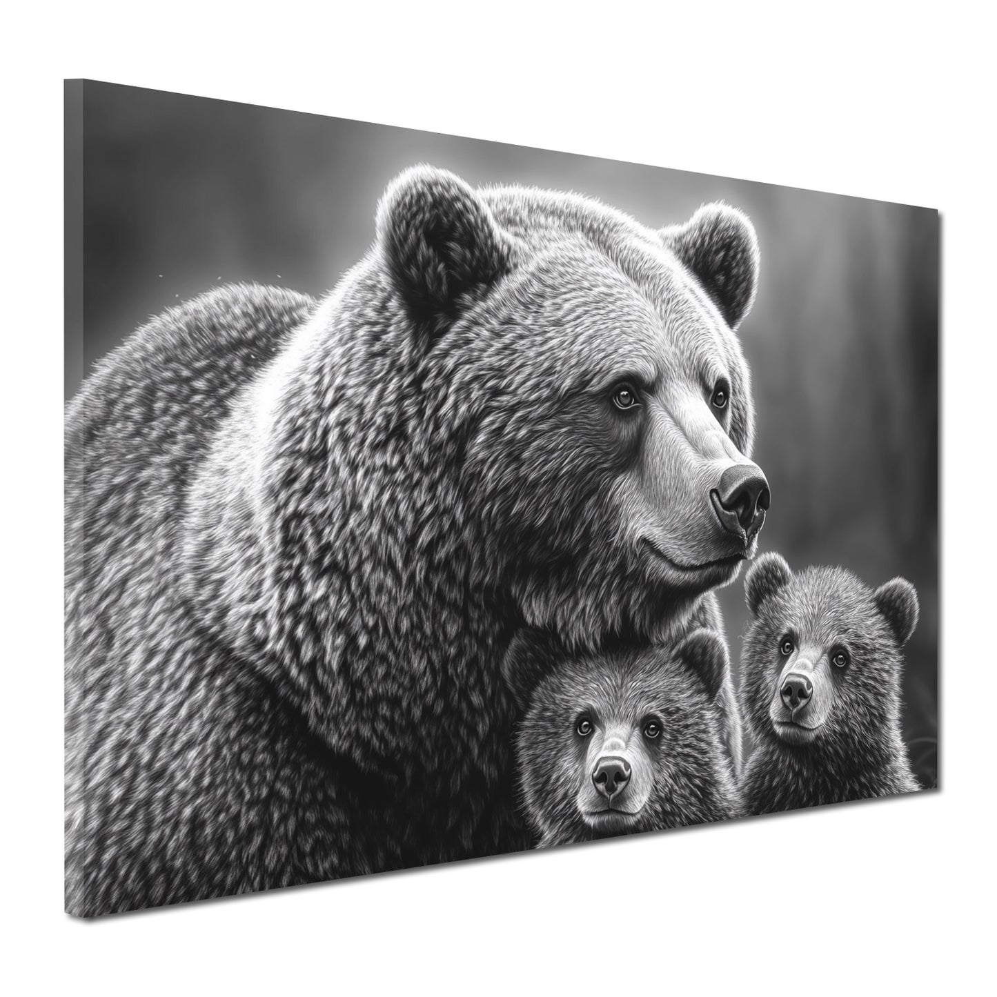 Quadro orsi famiglia bianco nero natura amore