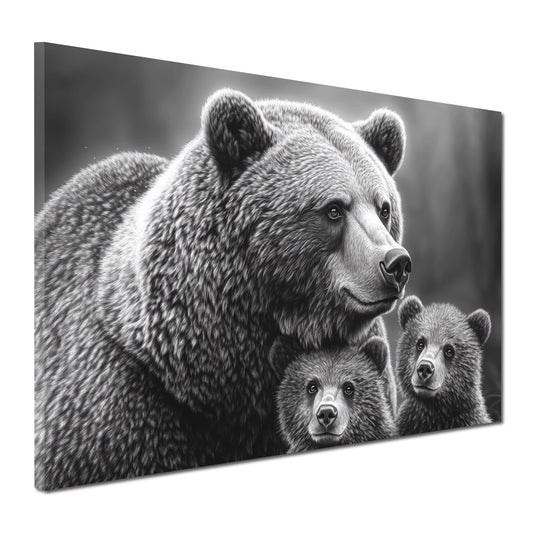 Quadro orsi famiglia bianco nero natura amore