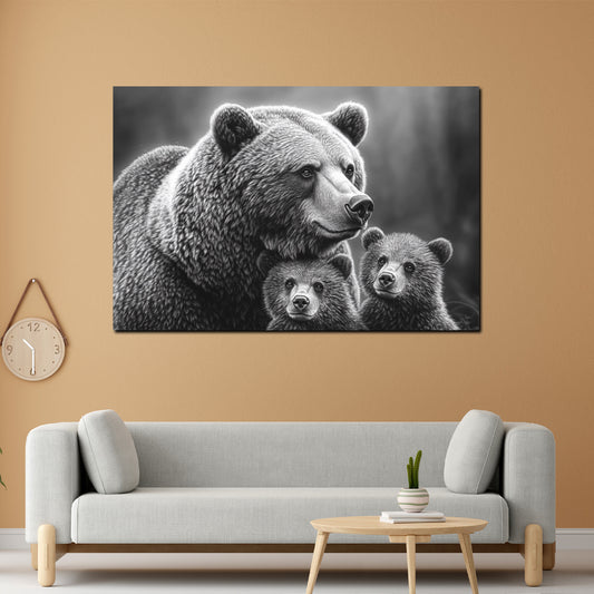Quadro orsi famiglia bianco nero natura amore