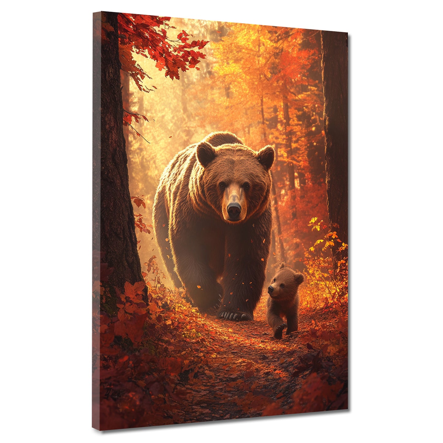 Quadro orsi famiglia foresta autunno natura tenerezza