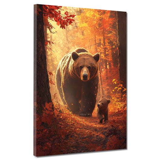 Quadro orsi famiglia foresta autunno natura tenerezza