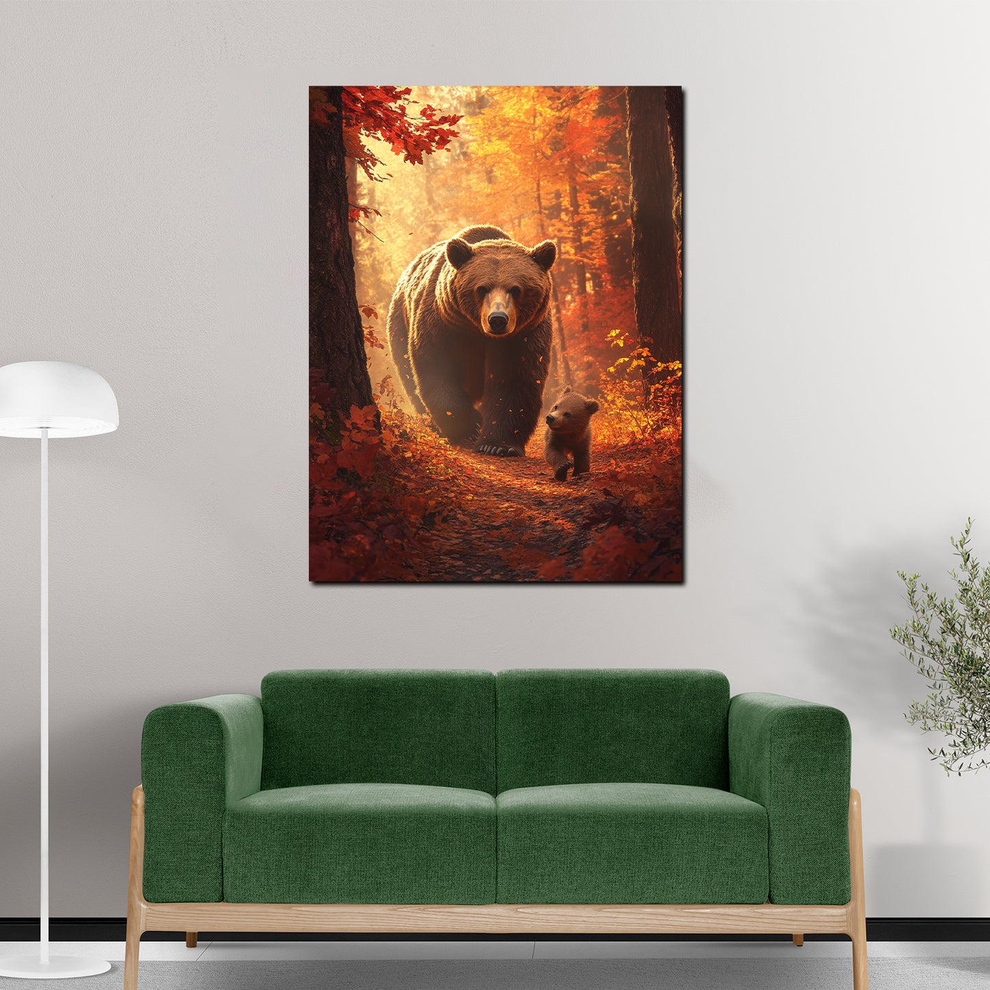 Quadro orsi famiglia foresta autunno natura tenerezza