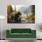 Quadro orsi famiglia montagna fiume natura autunno
