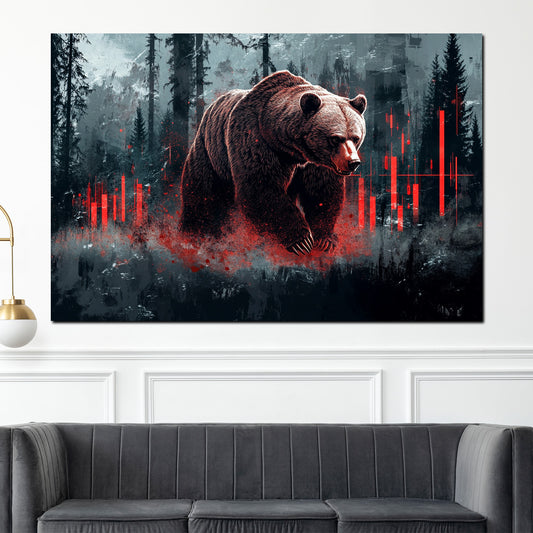 Quadro orso finanza mercato ribassista foresta rosso moderno