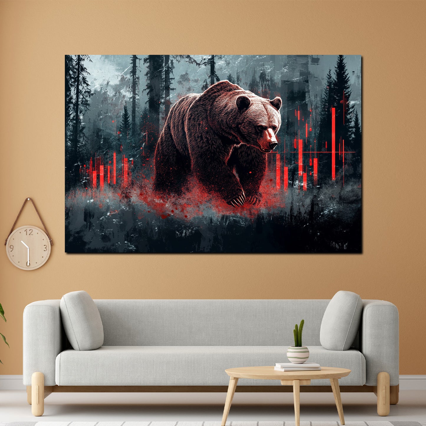 Quadro orso finanza mercato ribassista foresta rosso moderno