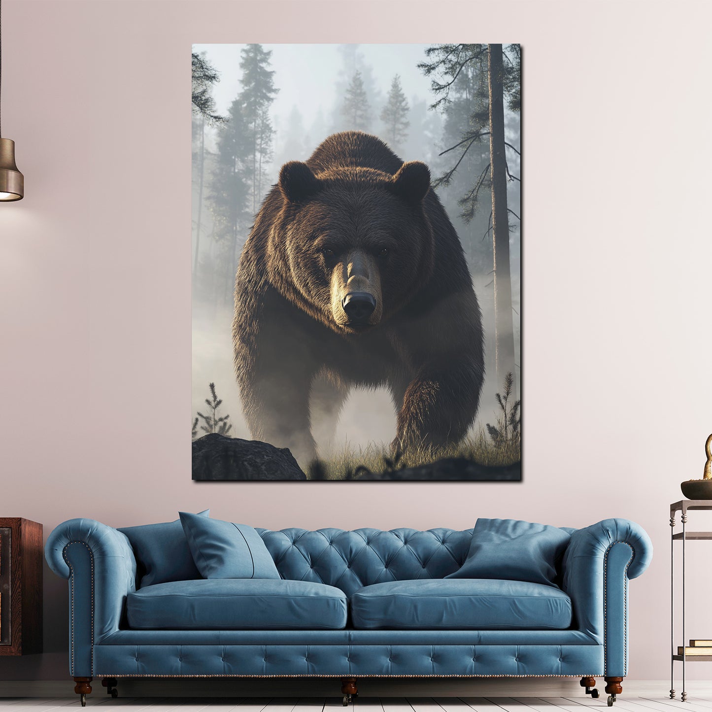 Quadro orso foresta nebbia forza natura selvaggia