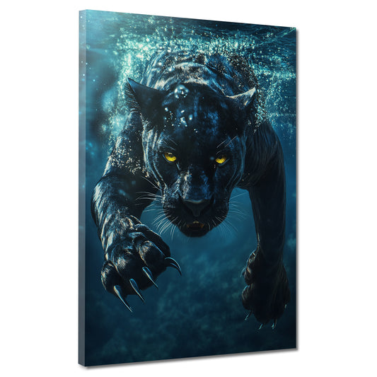 Quadro pantera nera sott'acqua forza animale moderno
