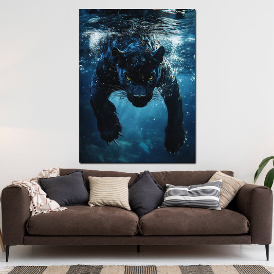 Quadro pantera nera sott'acqua forza dinamica animale moderno
